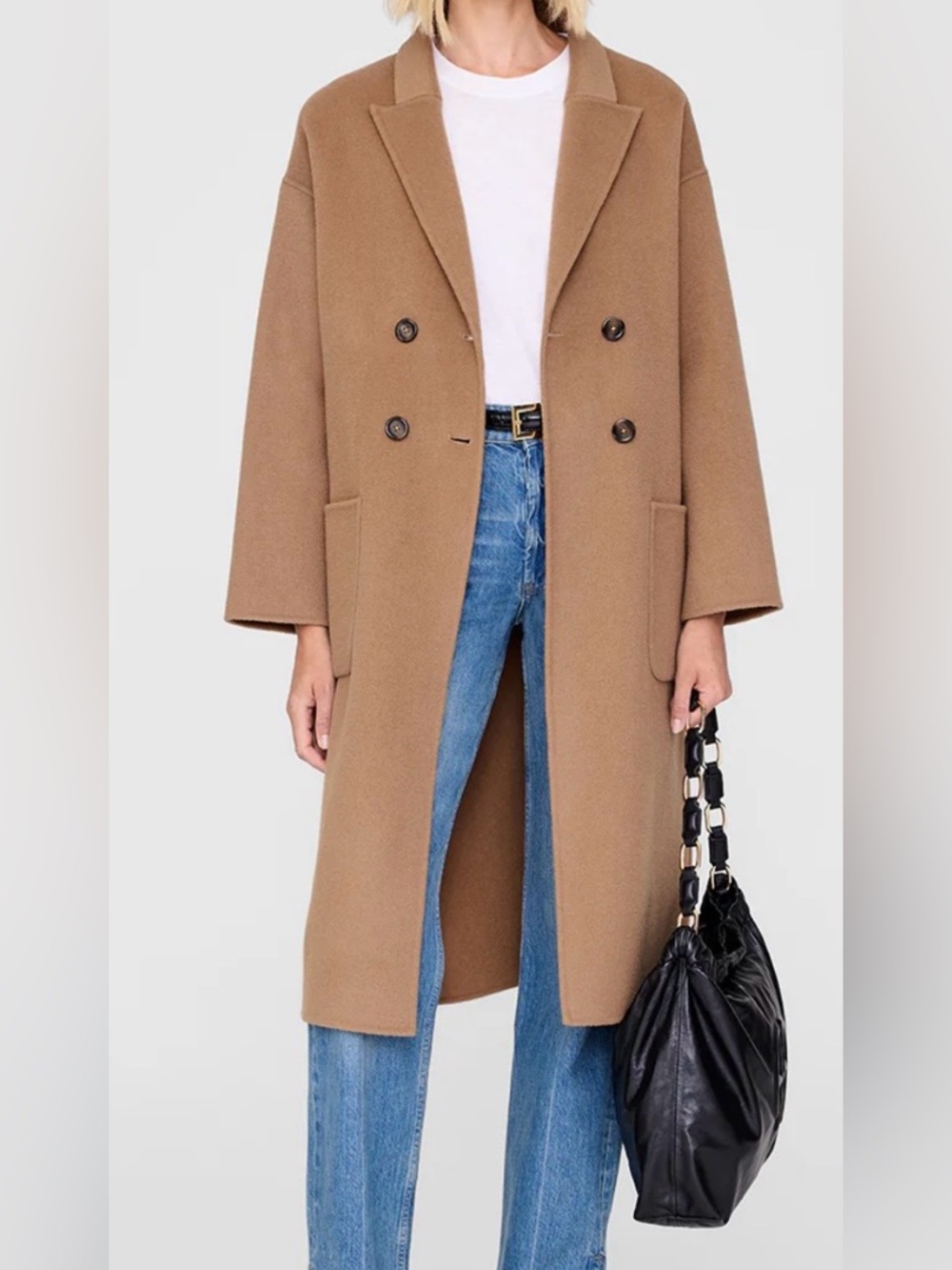 Anine Bing Camel Double-Breasted Wool/cashmere Coat